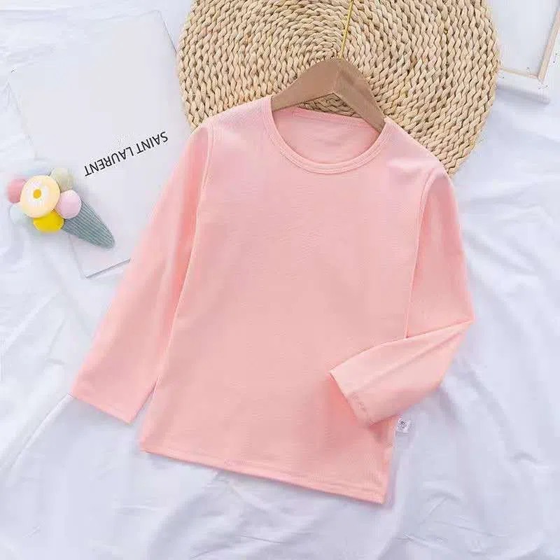 Primavera outono em torno do pescoço meninas cor sólida manga comprida camiseta camisa de fundo crianças bebê meninos br