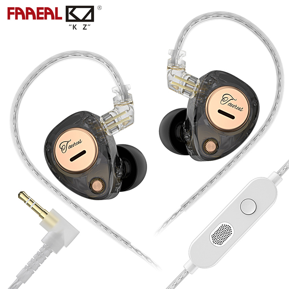 Faaeal Kz Taurus Music Earbud HiFi Som Cancelamento de Ruído Horizontal Dual Dynamic Driver Game Fone de Ouvido Moni