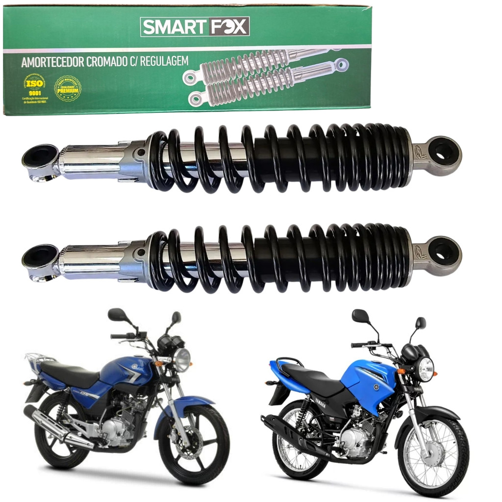 PAR AMORTECEDOR SUSPENSÃO TRASEIRO SMARTFOX CROMADO C/ REGULAGEM YAMAHA YBR FACTOR 125 2000-2013