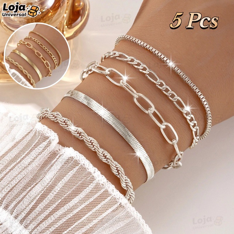 5pcs/1pc pulseiras em aço inoxidável hipoalergênico não escurece a prova d’água em Oferta na Shopee