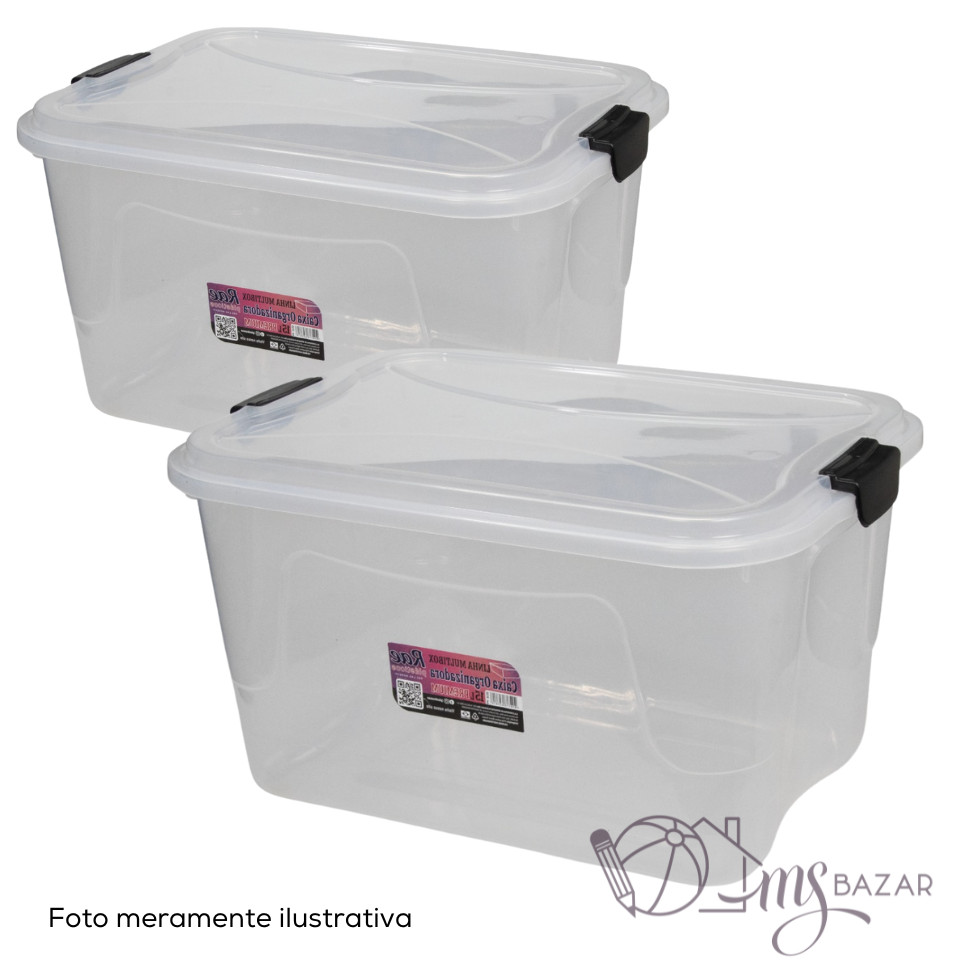 2 Containers de 15 Litros Premium Transparente Com Trava  - Rae Plásticos