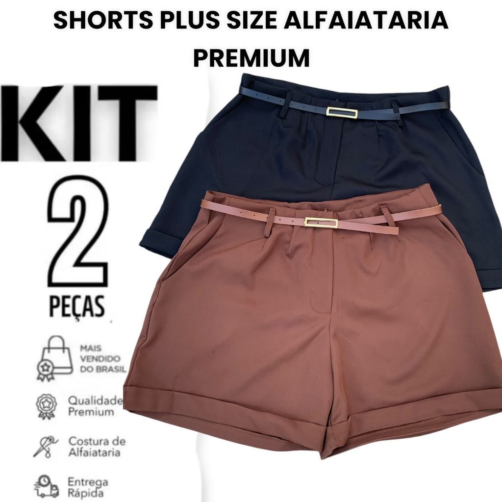 Kit 2 Shorts Plus Size Feminina De Alfaiataria Premium com Cinto Elegante De Brinde shorts bermudas feminina Plus Verão em Oferta na Shopee
