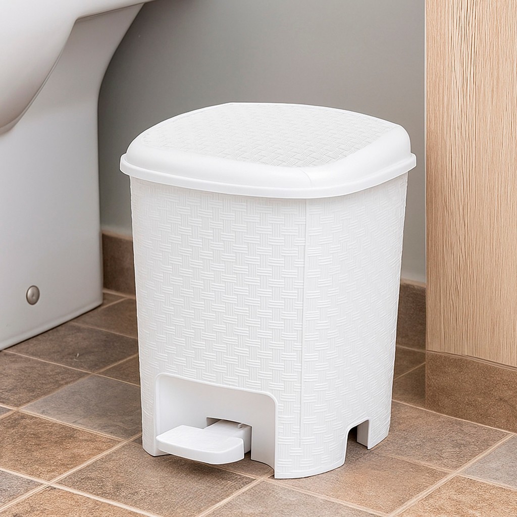 Cesto De Lixo Rattan Branco Para Banheiro Quarto Infantil 6 Litros Prático Com Pedal - Monte Líbano