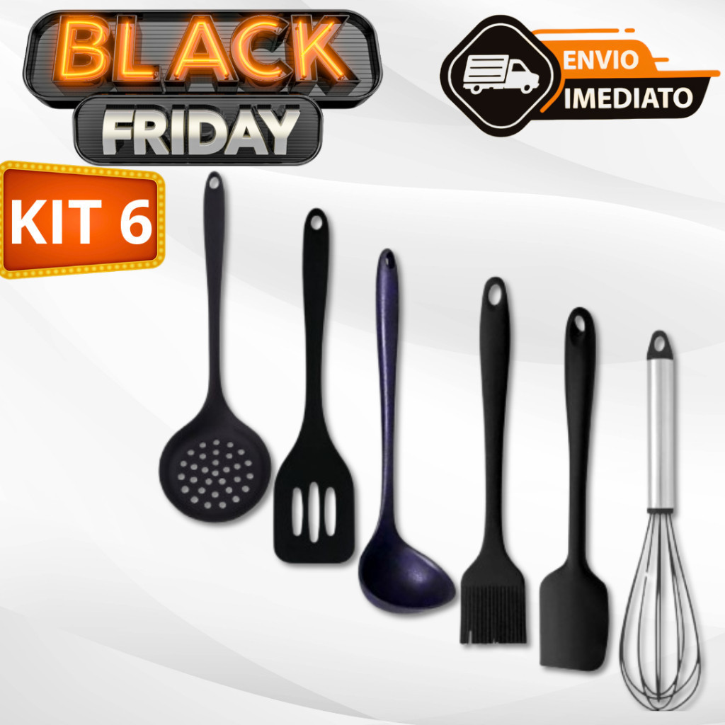 Conjunto Kit Silicone Utensilio Cozinha Pincel Escumadeira Espatula Reta Vazada Concha Batedor