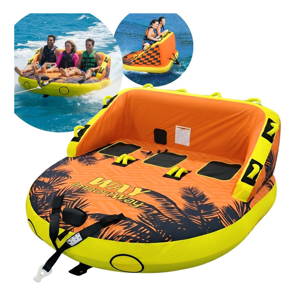 Boia Esportiva Inflável Rebocável Para 3 Pessoas Suporta 270Kg Ideal Para Lancha E Jet Ski