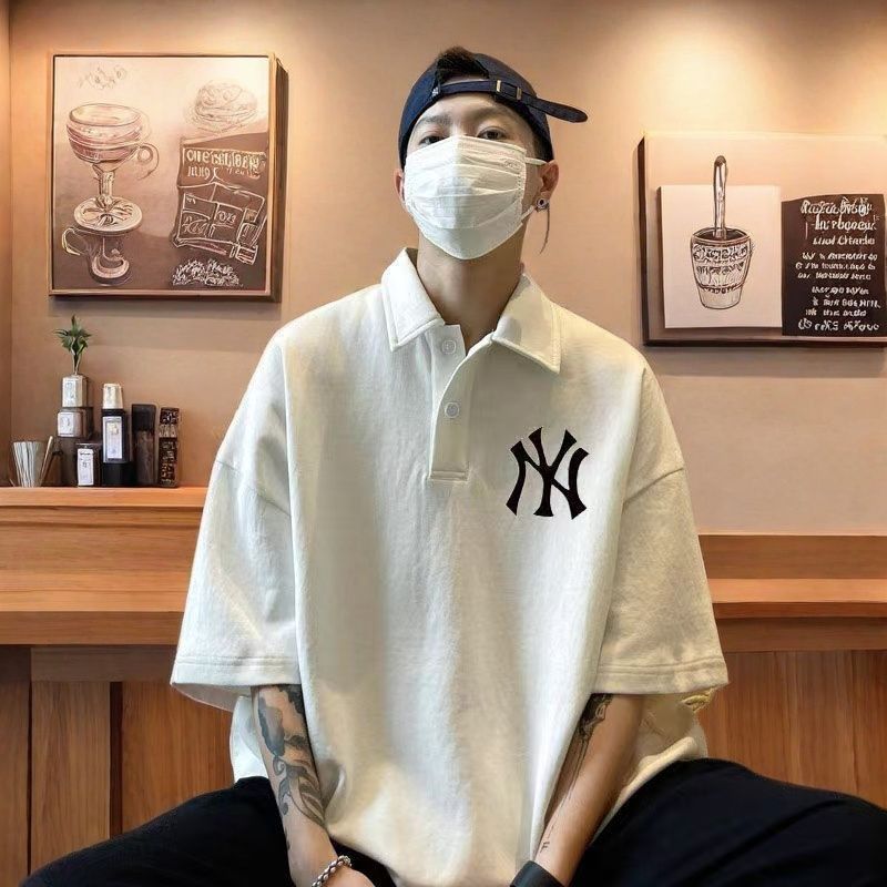 Waffle POLO camisa de manga curta Street Wear lapela verão masculino meia manga All-Match estilo Preppy ins estilo Hong