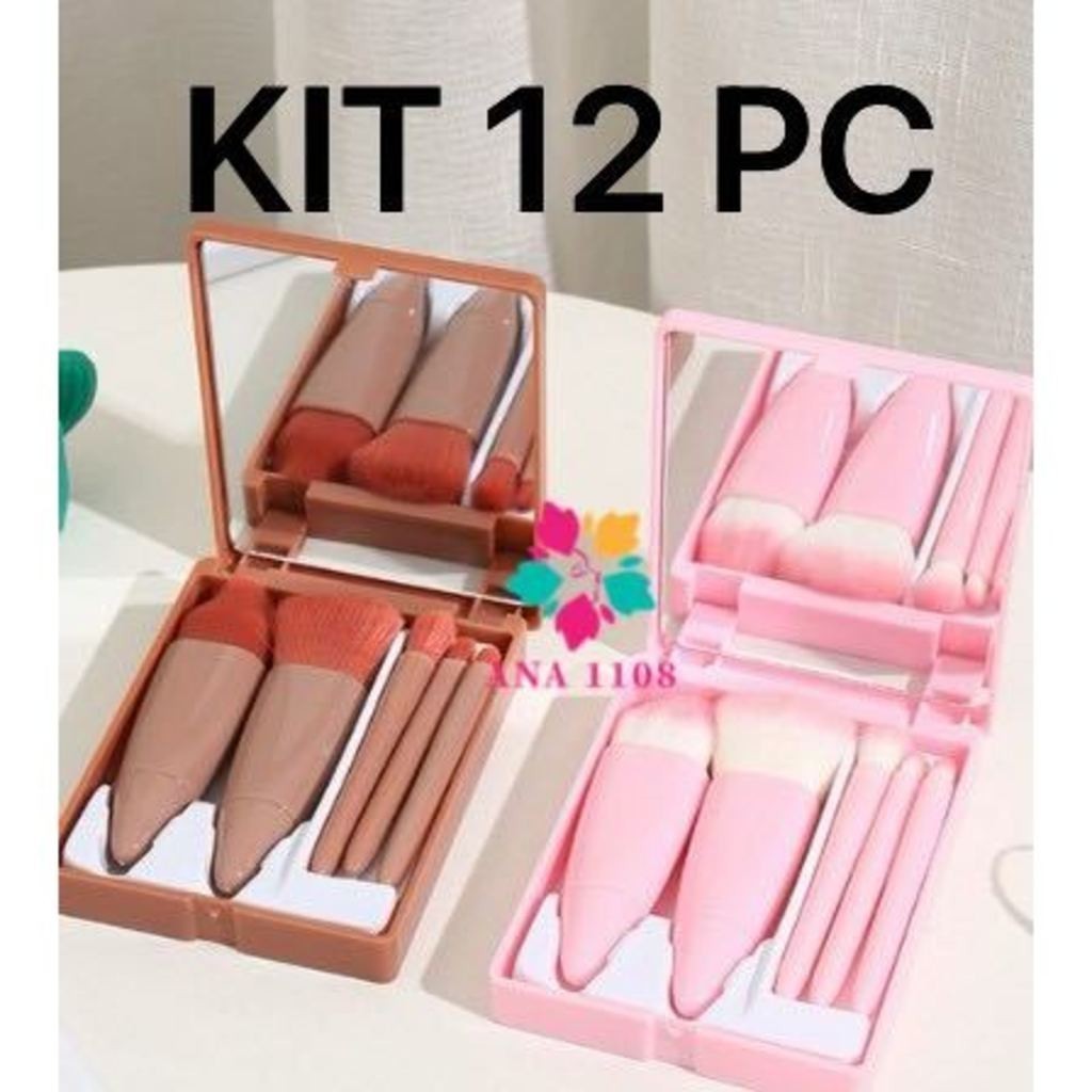 Detalhes do KIT 12PCS Mini Espelho De Maquiagem Portátil Com 5 Pcs Pincéis De Maquiagem Lupa Mão Segurar Bolso Dobrável