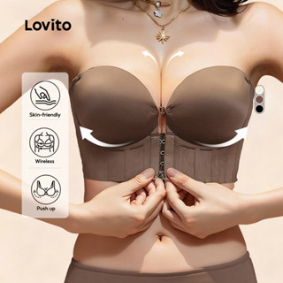 Lovito Sutiã Sexy de Malha Macia Sem Fio com Bojo Push-up Botão Frontal Sutiã Marrom para mulheres LNE117124 em Oferta na Shopee