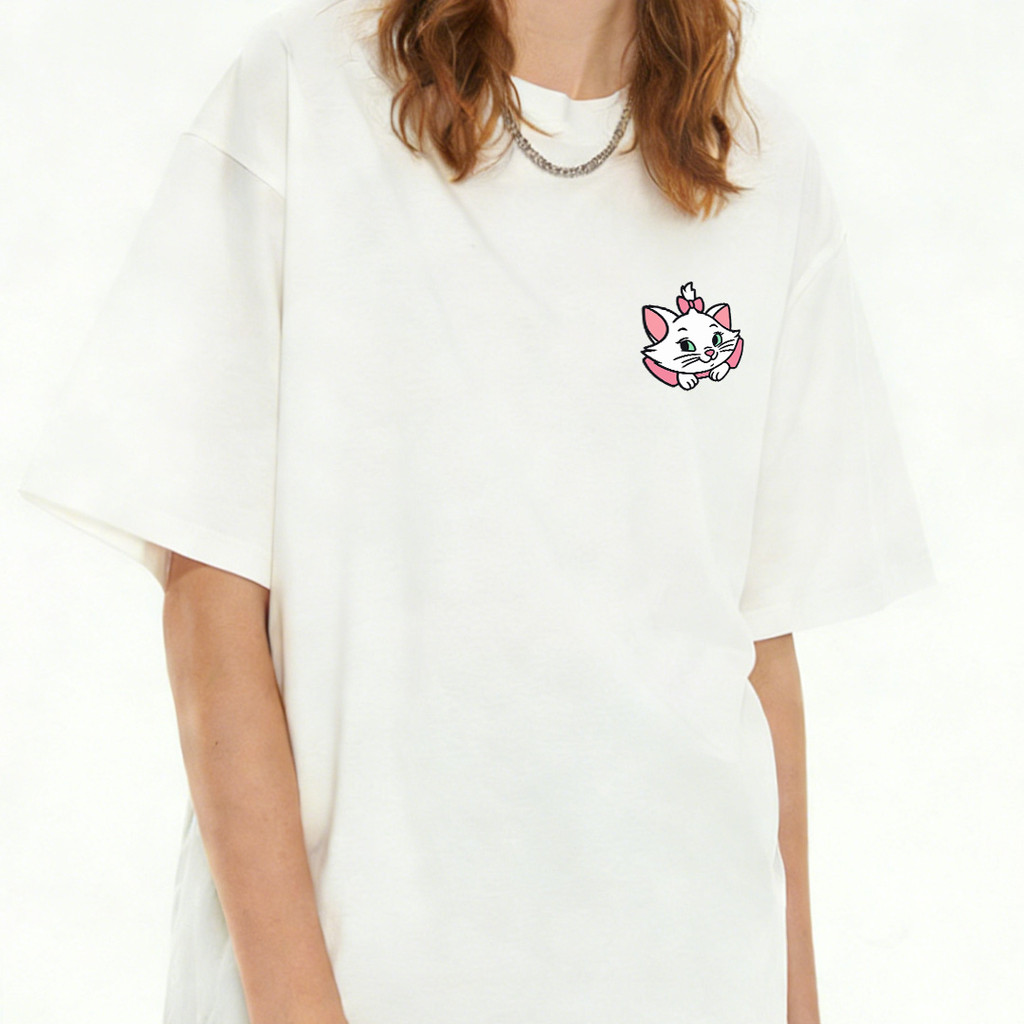 Camiseta Oversized 100% Algodão Estampa Marie Gatinha Disney - Estilo Casual Verão