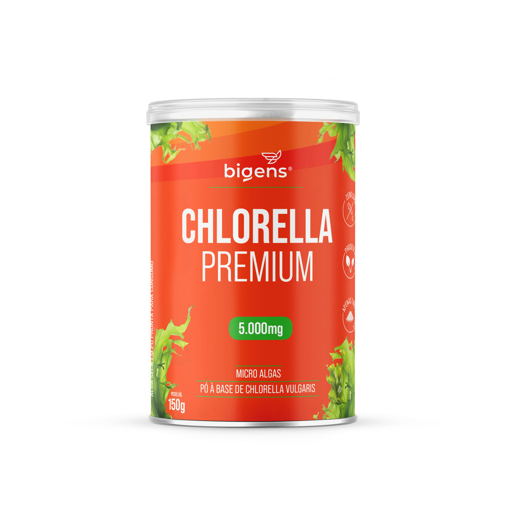 Chlorella Premium, Bigens, Pó de Microalgas 100% Puro, 5000mg, Vegano, Sem Glúten, 150g em Oferta na Shopee