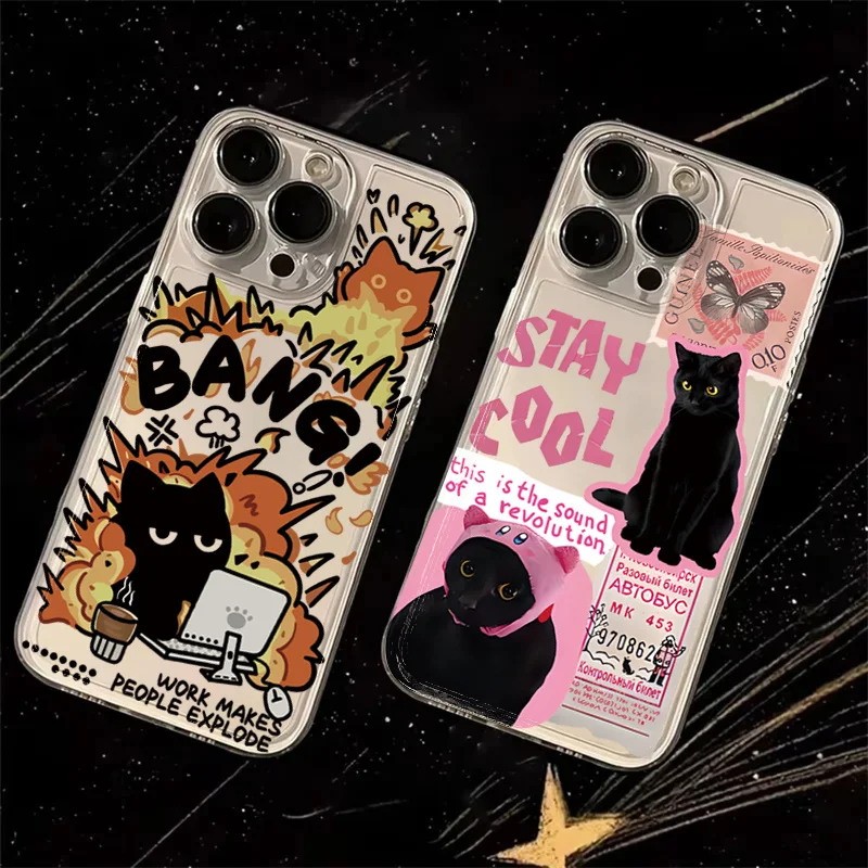 Etiqueta Engraçada Gato Preto Irritado Caso Capa Para Samsung Galaxy A57 A56 A26 A55 A35 A36 A54 A14 A16 A15 A34 A52 A05