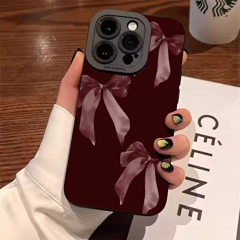 Vinho Vermelho Bowknot Silicone Caso De Telefone Para Samsung A06 A55 A56 A05s A35 A15 A26 A36 A16 A12 A25 A24 A54 A52 C