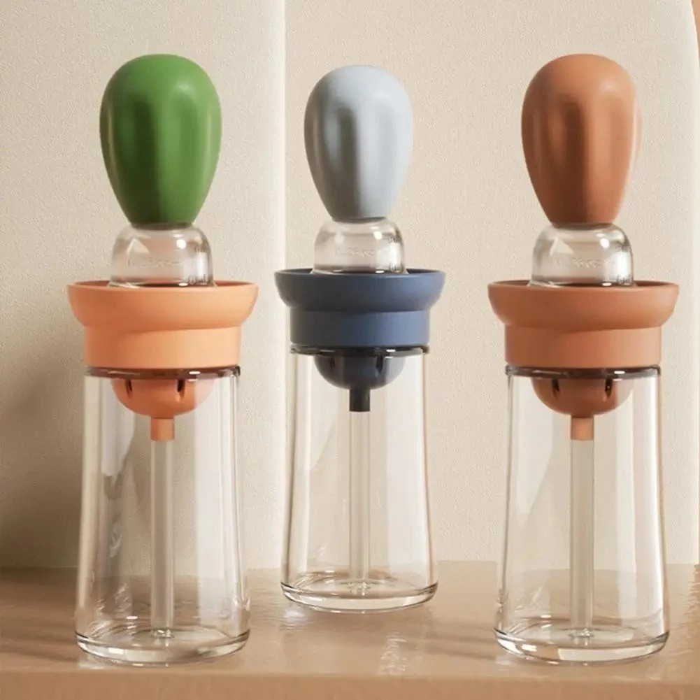 Porta Óleo Azeite Vinagre com Pincel de Silicone Culinário Cozinha