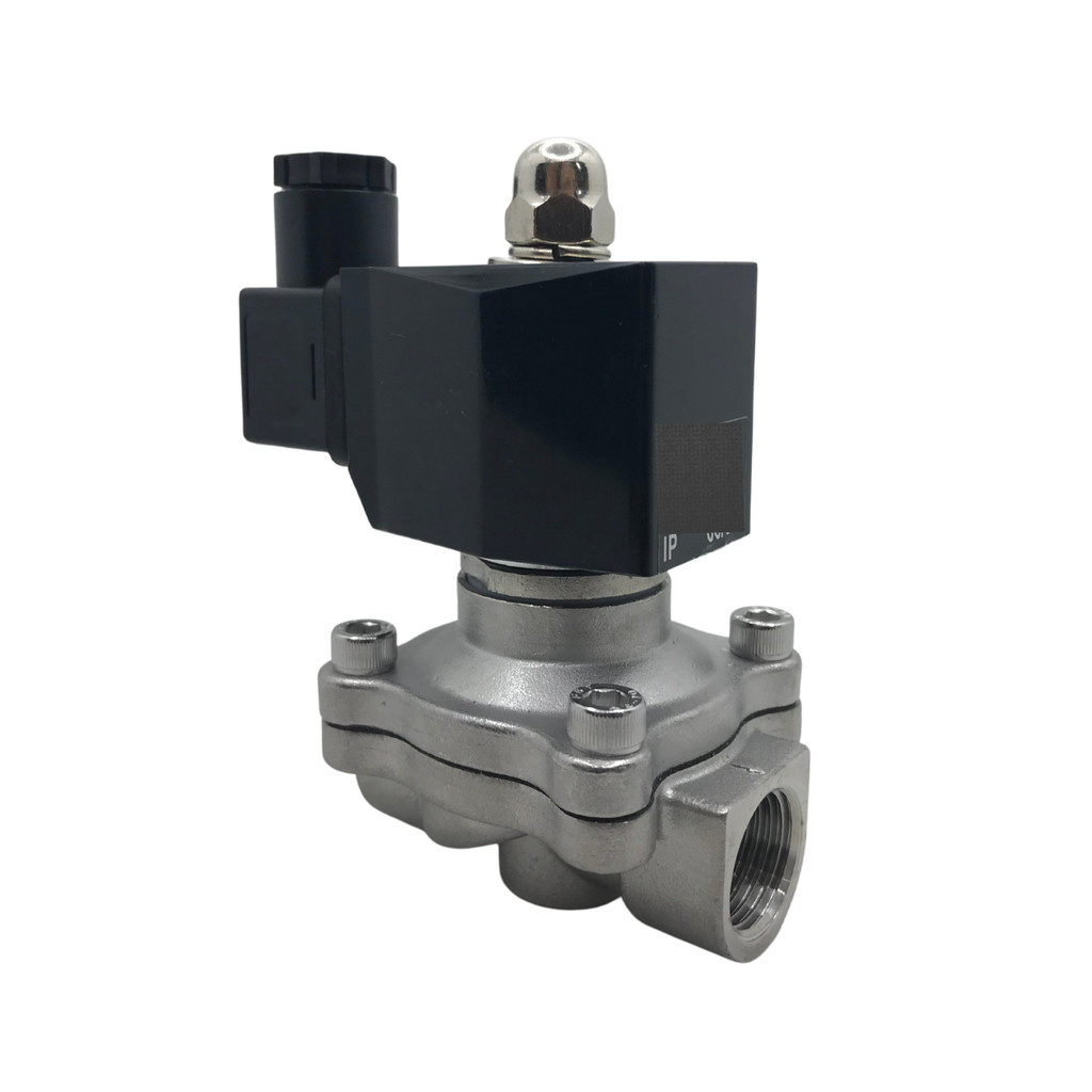 Válvula Solenoide 2 Vias Rosca 1/2 BSP Normal Fechada Aço Inox 304 Vedação Viton Bobina 220v