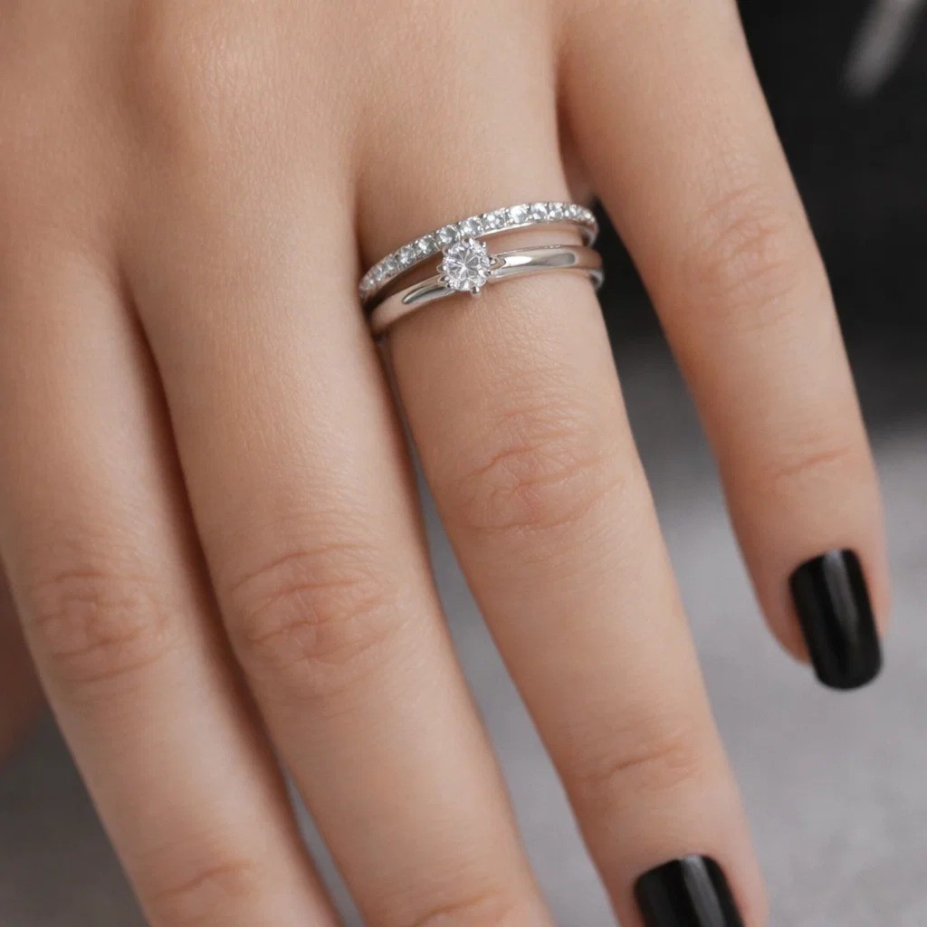 Anéis Femininos em Aço Inox 316L de Alta Qualidade  Solitário com Ponto de Luz + Anel com Pedrinhas Brilhantes em Oferta na Shopee