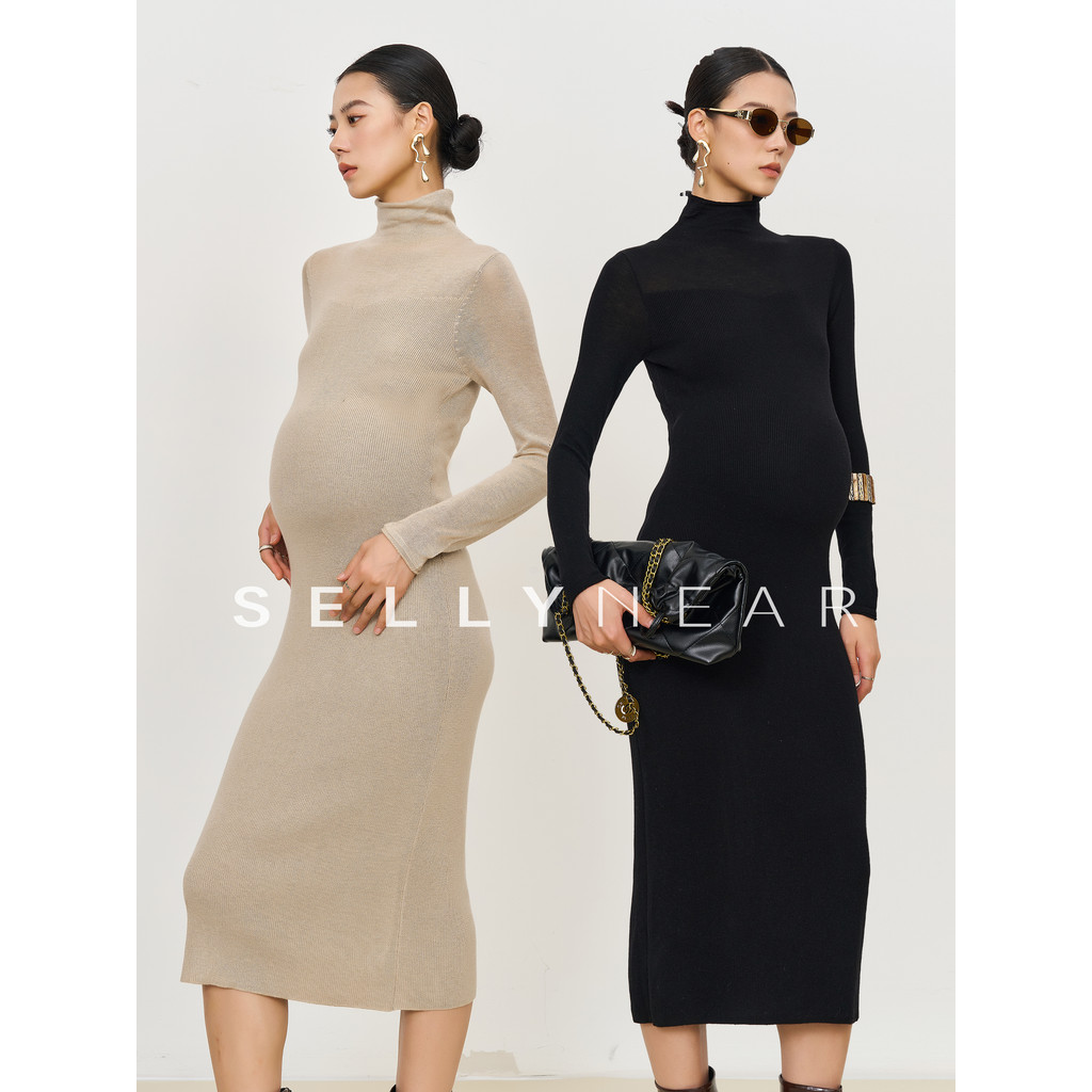 SELLYNEAR Maternidade Desgaste Outono Inverno Vestido Moda Slim-fit Slimmer Look Gola Alta Base de Gravidez Saia Longa d
