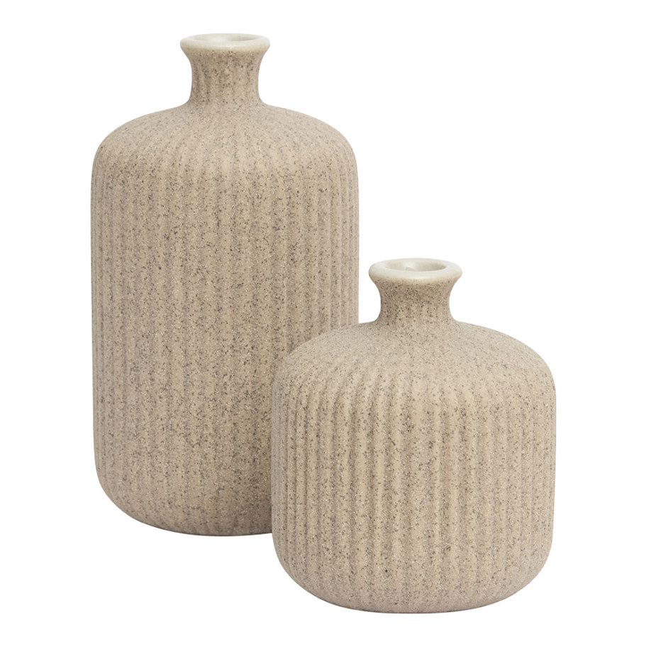 Kit 2 Mini Vasos Decorativos Em Cerâmica Rústica Canelada