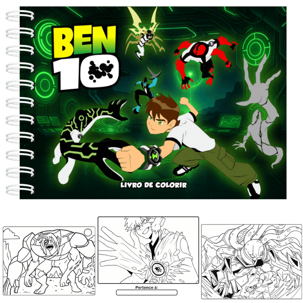 Livro de Colorir Ben 10 Capa Dura A5 50 Páginas 180g + Acetato