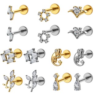 Brinco Piercing Labret Titânio Zircônia Cravejada Earring Helix Conch Tragus Orelha Piercing Trágus em Oferta na Shopee