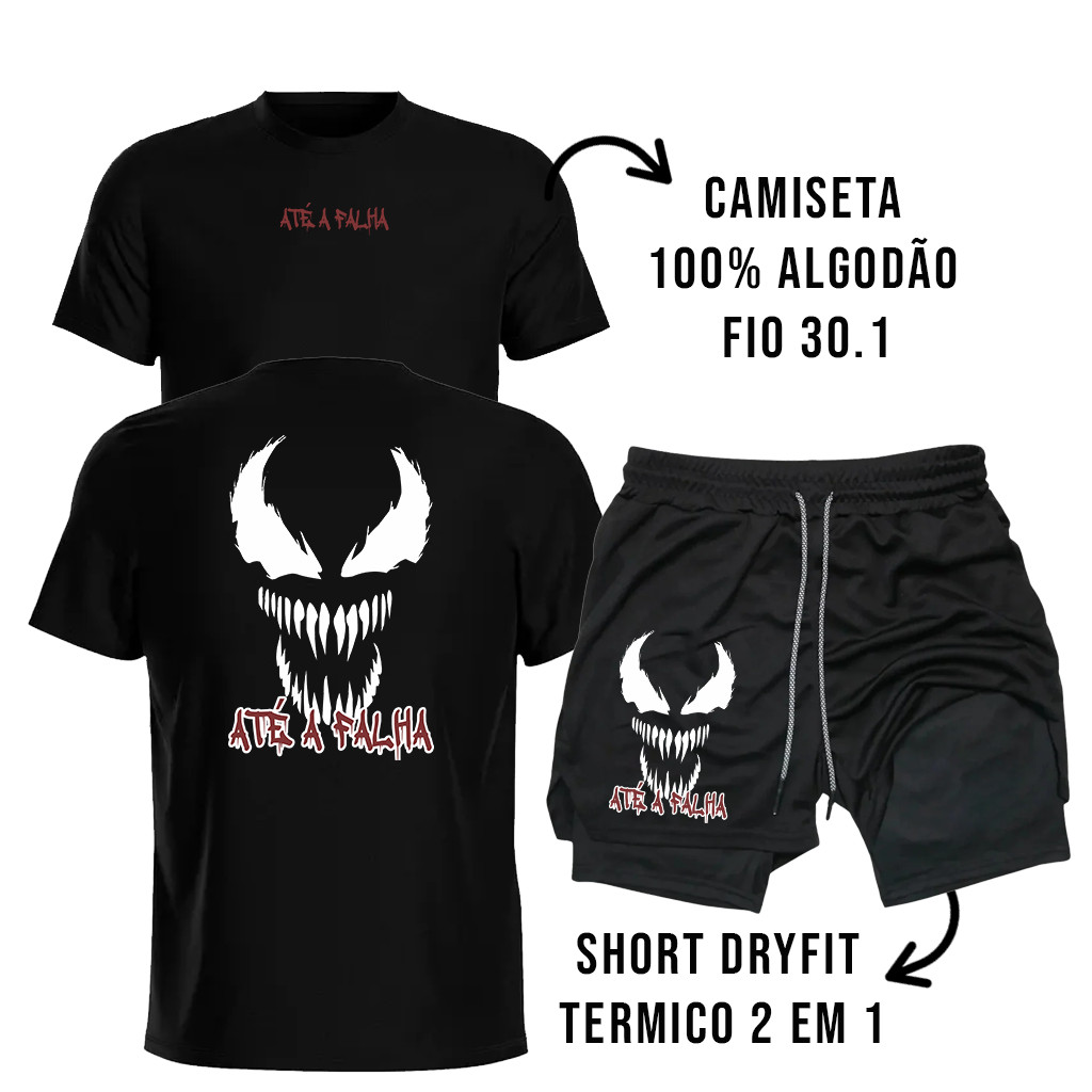 Kit Masculino Camiseta Algodão e Bermuda Dry Fit para Academia e Treino