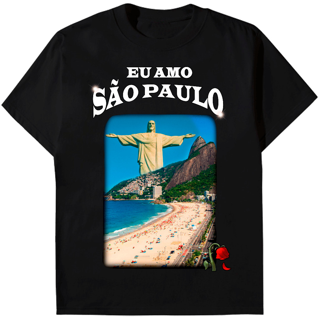 Camiseta Eu Amo São Paulo - Camisa eu amo SP São Paulo com a foto do Rio de Janeiro RJ praia estampa engraçada bootleg k em Oferta na Shopee