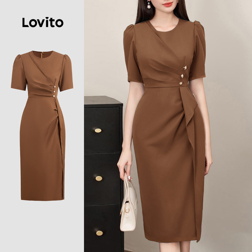 Vestido com fenda na cintura estreita-DRB150P2D093 em Oferta na Shopee