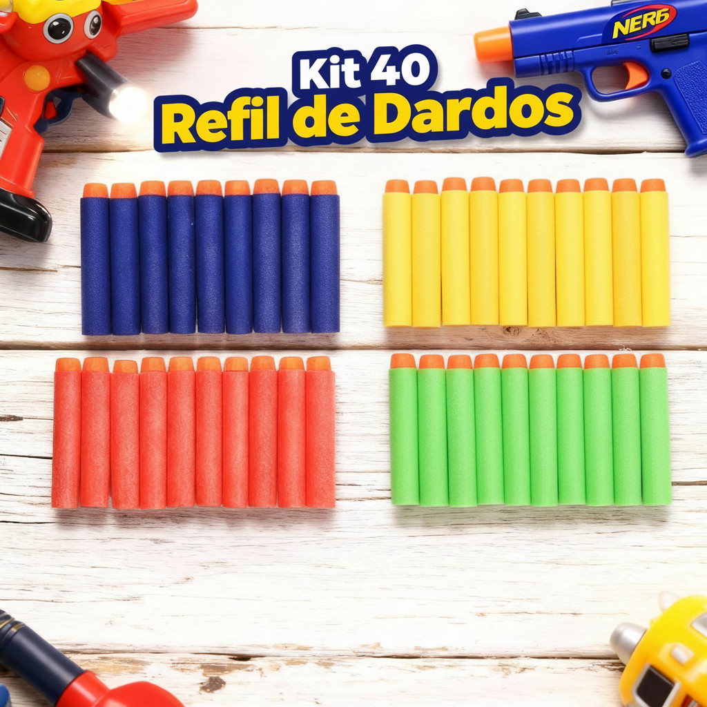 Kit 40 Refil de Dardos Espuma Munição Nerf Lançador Balas Infantil Brinquedo em Oferta na Shopee