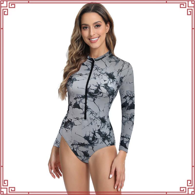 Uma Peça com Zíper Roupa De Praia Manga Comprida Maio Natação Proteção Solar Maio Plus Size Feminino Moda Praia Surf