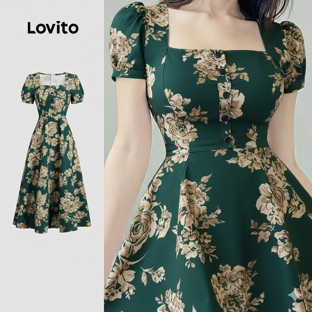 Lovito Vestido Boho Primavera/verão Vestido Verde para Mulheres LK2ED004 em Oferta na Shopee