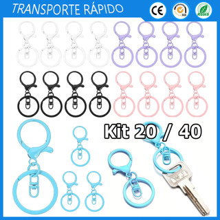 Kit 20/40 Fecho tipo lagosta de metal chaveiro com argola plana dividida adequado para confecção de joias artesanais DIY