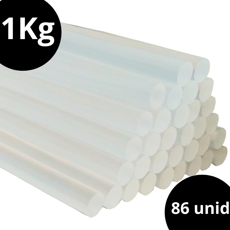 Bastão Cola Quente Refil Transparente Fina 7mm 30cm pacote 1kg