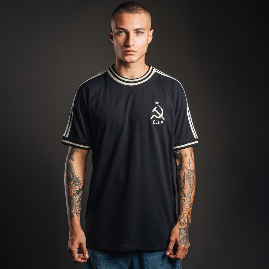 Camisa CCCP Retrô Listras Preta Masculina em Oferta na Shopee