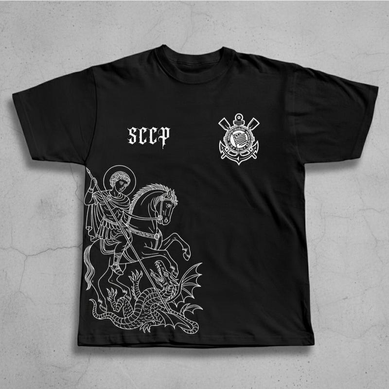 Camiseta São Jorge Fiel Timão Unissex Tradicional Time Corinthians Estampado Paixão por torcer