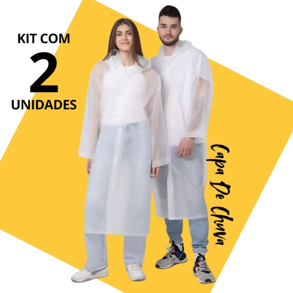 2 Capas de Chuva Grossa Longa Premium e Transparente Reforçada p/Adulto Unissex Impermeável Reutilizável