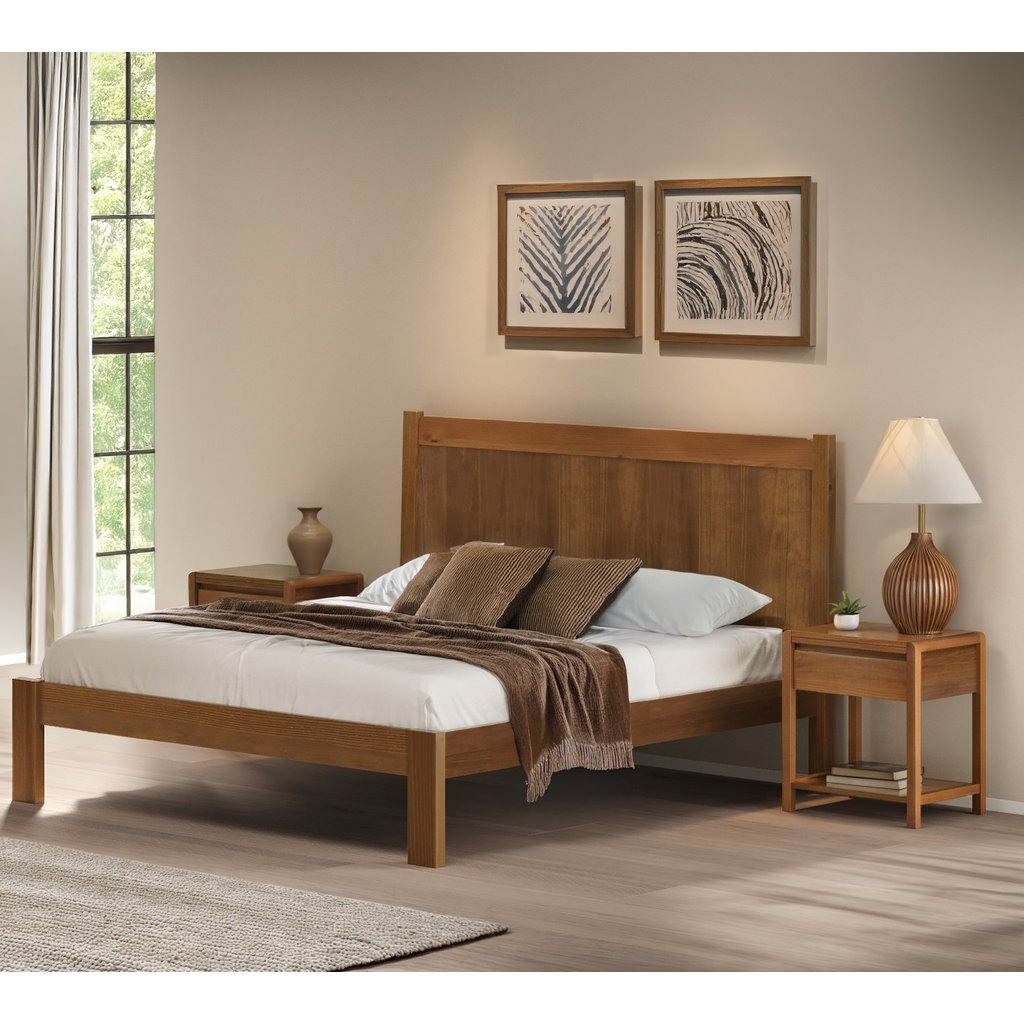 Mesa de Cabeceira em Madeira Maciça 1 Gaveta Modena Amendoa em Oferta na Shopee