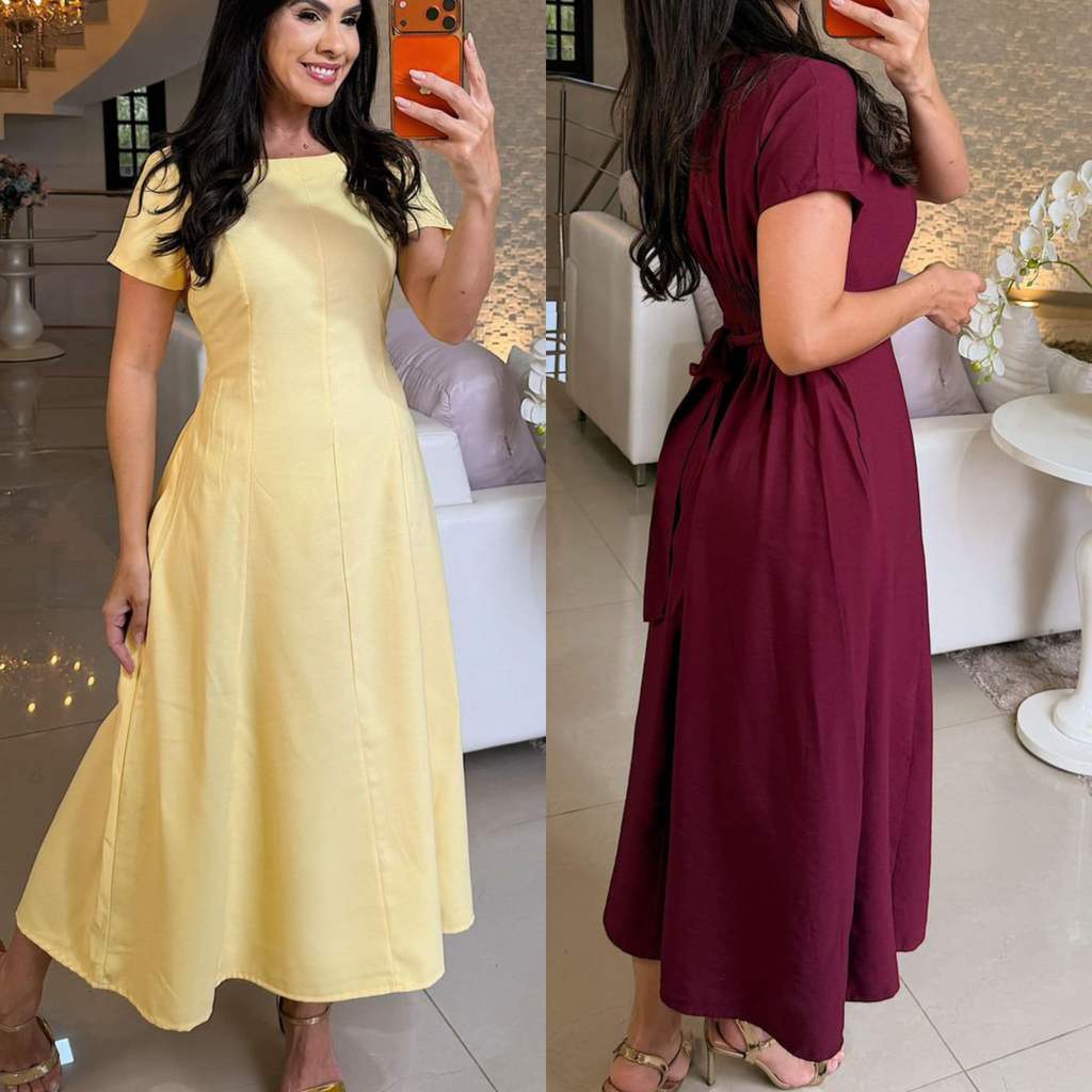 Vestido Midi Elegante - Caimento Impecável com Lastex e Cinto💨(4)