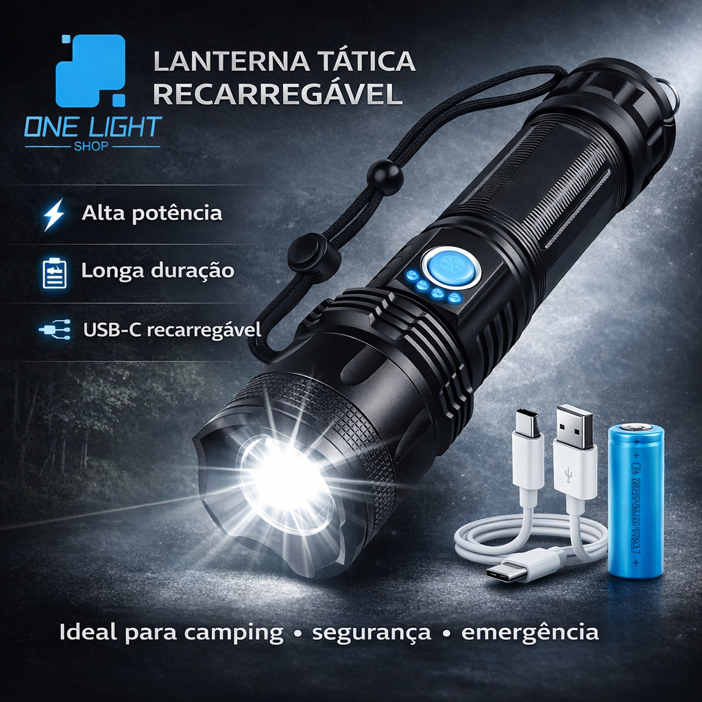 Lanterna Tática T9 P50 Super Potente LED Recarregável p/ Camping Fazenda Segurança