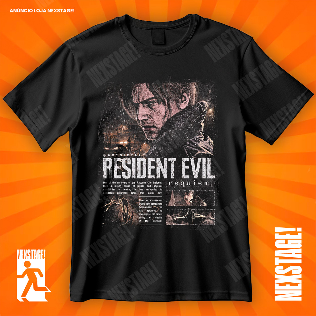 Camiseta Resident Evil Requiem Leon Kennedy Re9 Blusa De Jogo Geek Style Camisa 100% Algodão Adulto Plus Size Infantil