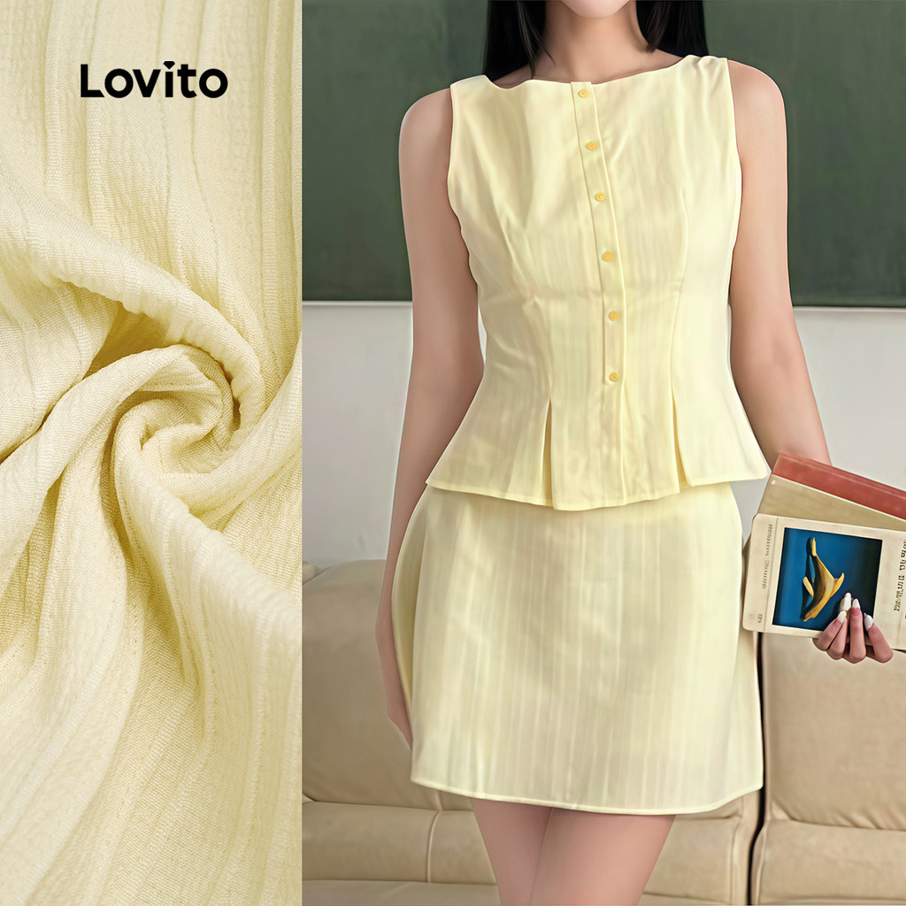 Lovito Elegantes Tops ou Bottoms Confortável E Estiloso Primavera/Verão Top Amarelo Claro para Mulheres L172ED150 em Oferta na Shopee