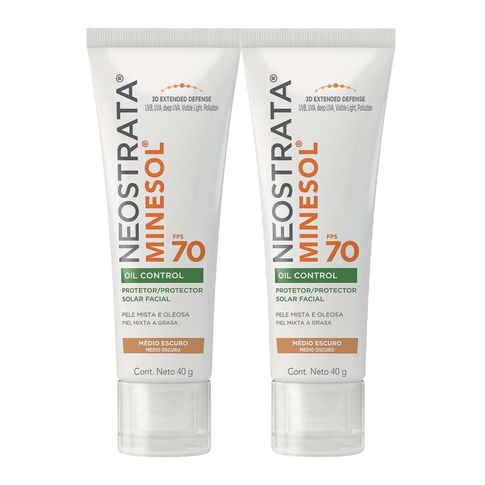 Kit 2 Protetor Solar Facial Neostrata Minesol Oil Control FPS 70 Pele Morena Mais 40g em Oferta na Shopee