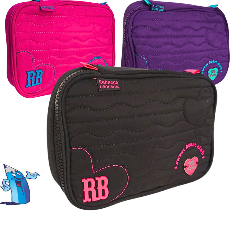 ESTOJO REBECCA BONBON BOX SOFT 2 DIVISORIAS MATELASSE PINGENTE CORAÇÃO 3D NEON RB27013