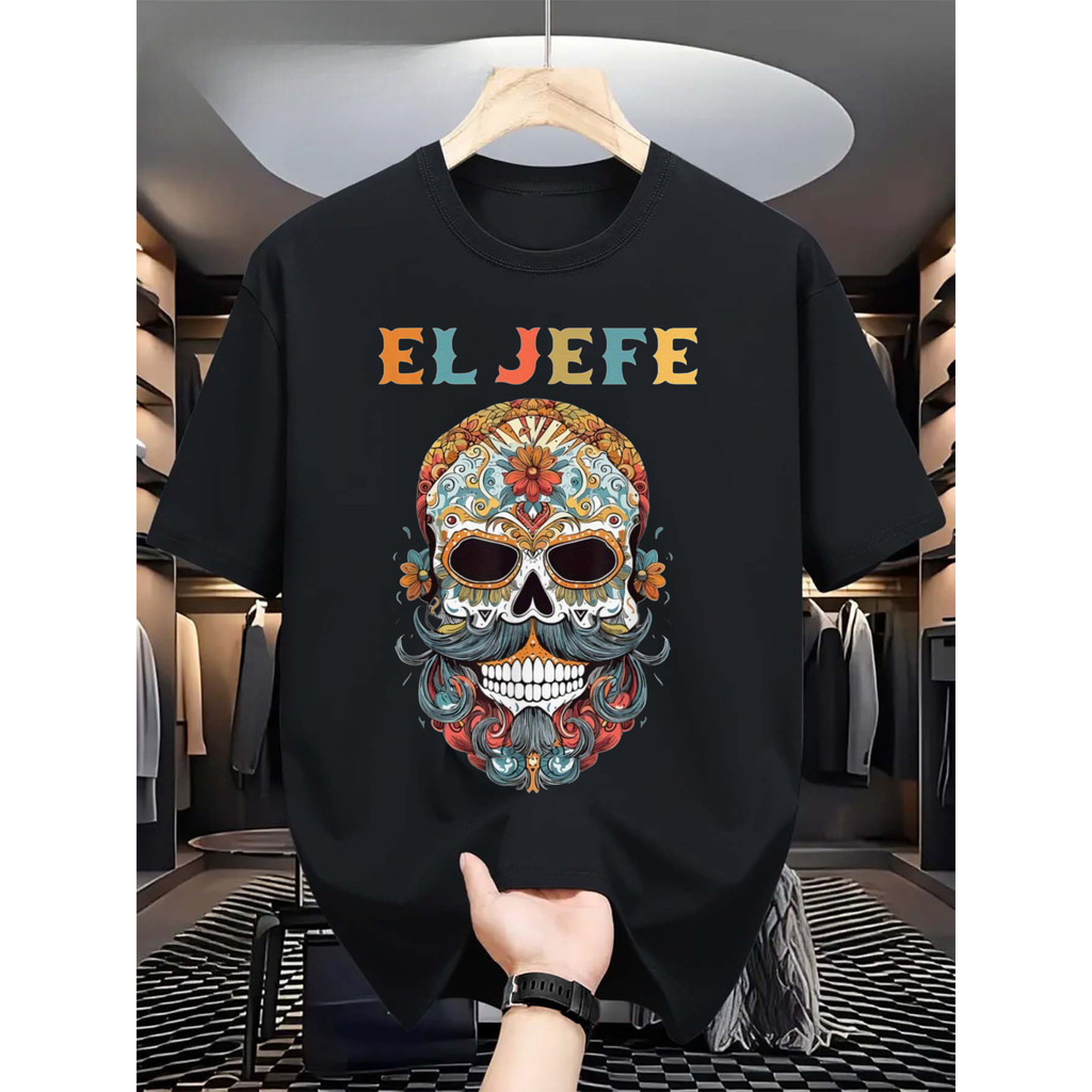 Camiseta 100% Algodão Camiseta Masculina Mexican Sugar Skull Day Dead Spanish Text Cultura Confortável Estilosa Vibrante
