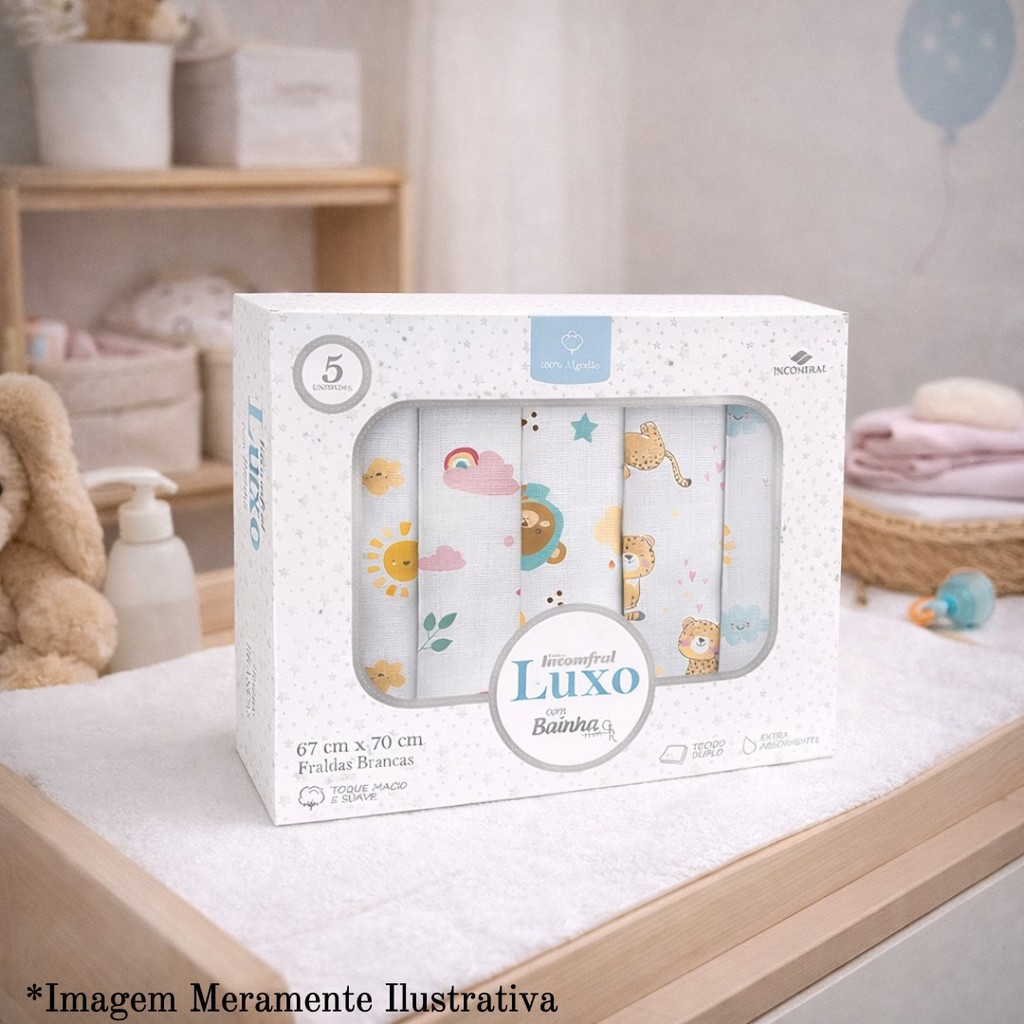 Kit Fraldas Incomfral Luxo Com Bainha 05 Peças - 67cm x 70cm