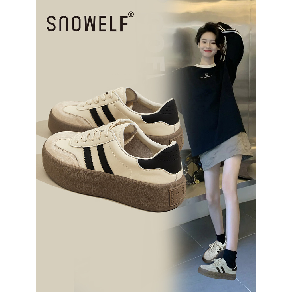 Tênis de sola grossa tênis casuais feminino 2026 primavera novo estilo feminino bege All-Match sapatos femininos aumento