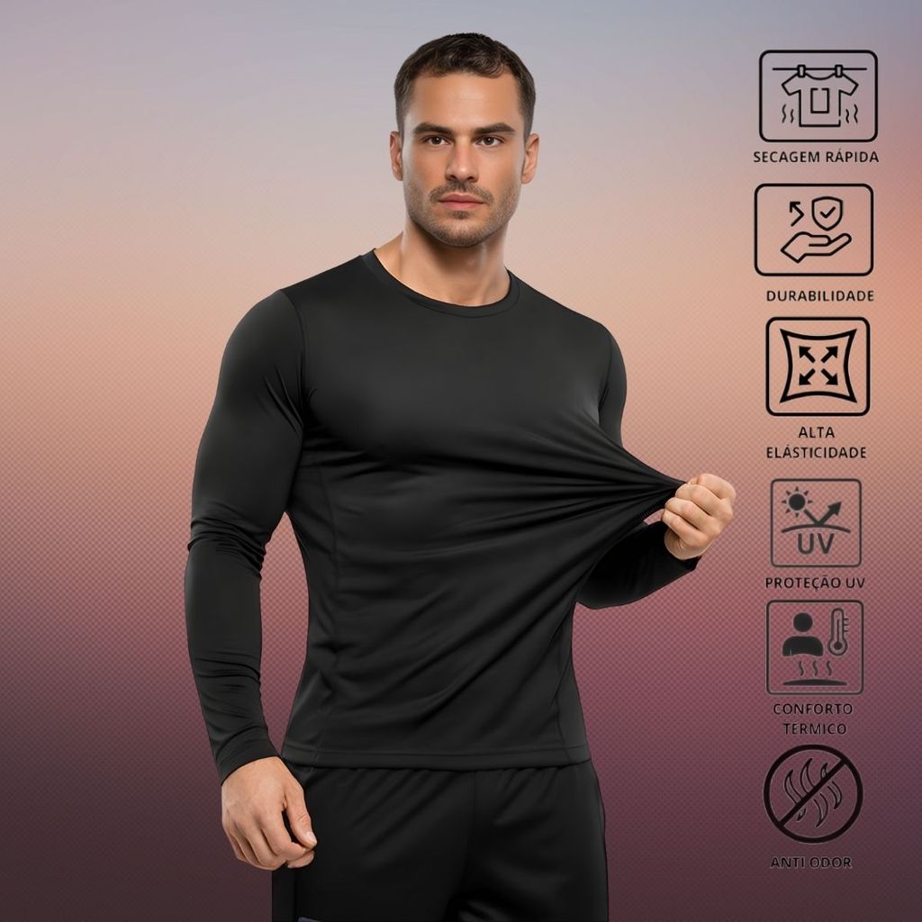 Camisa Térmica Proteção UV 50+ Premium Segunda Pele Camiseta Blusa Malha Fria Manga Longa Academia em Oferta na Shopee
