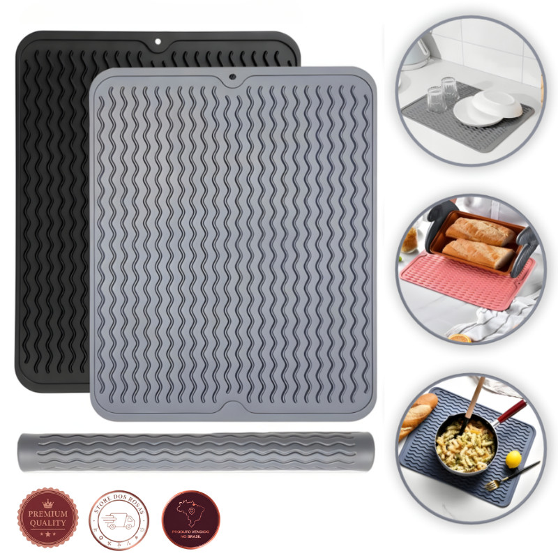 Tapete de Silicone 2 em 1: Escorredor de Louças + Apoio para Panelas Quentes | Antiderrapante e Antitérmico