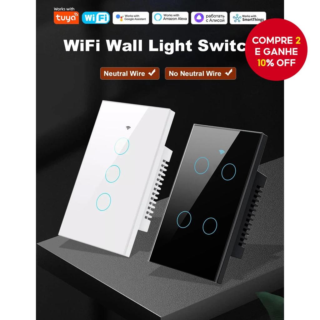 Wifi Smart Wall Woks com Tuya US Touch Switch Sem Fio Neutro Necessário Smart Life Wireless Remote LED Interruptor de