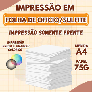 Impressão Papel OFICIO/SULFITE A4 Colorida ou Preto e Branco Somente Frente 75g em Oferta na Shopee
