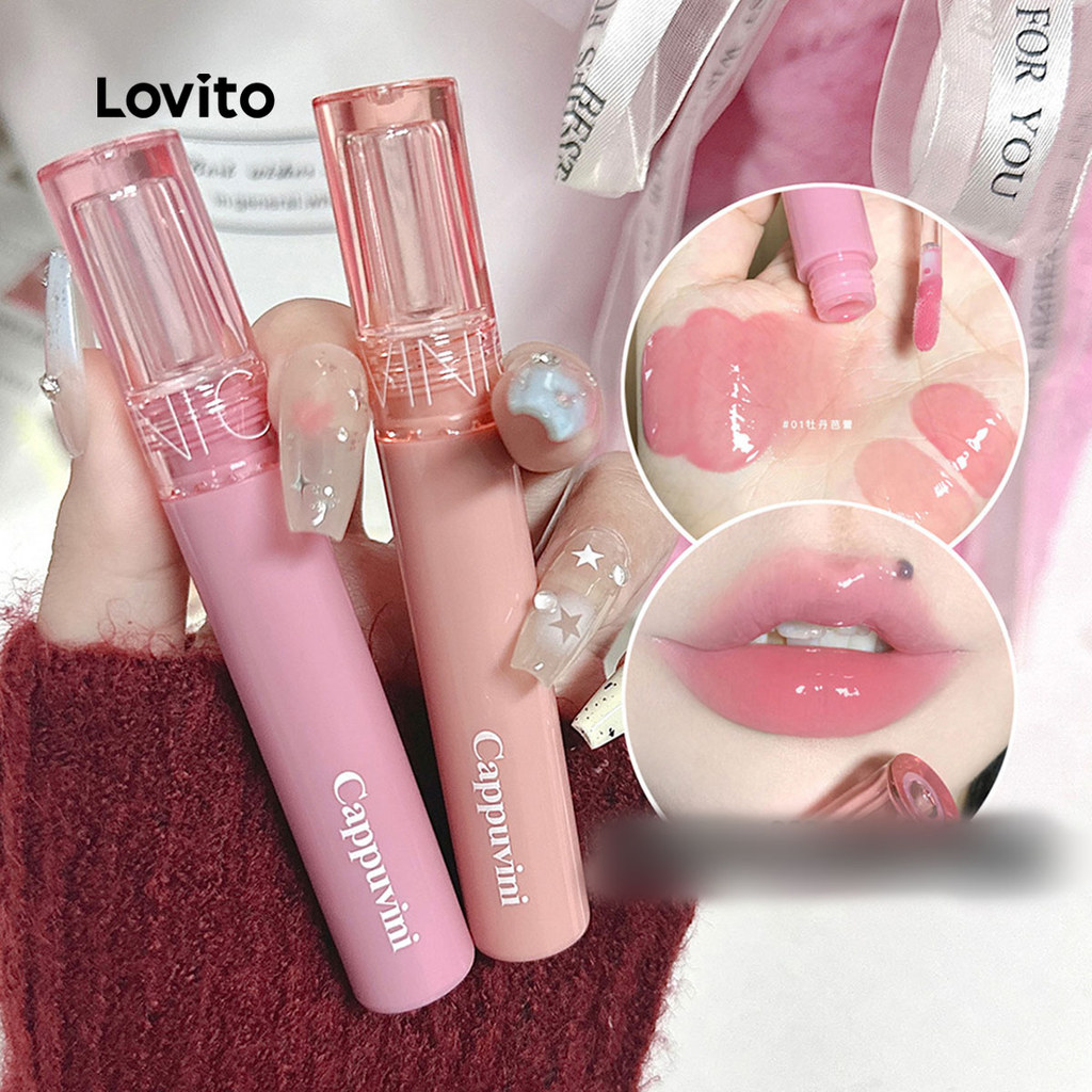 Lovito Brilho Labial Hidratante Simples Casual Batom Líquido Duradouro Brilho Labial Para Mulheres LCS09030 em Oferta na Shopee