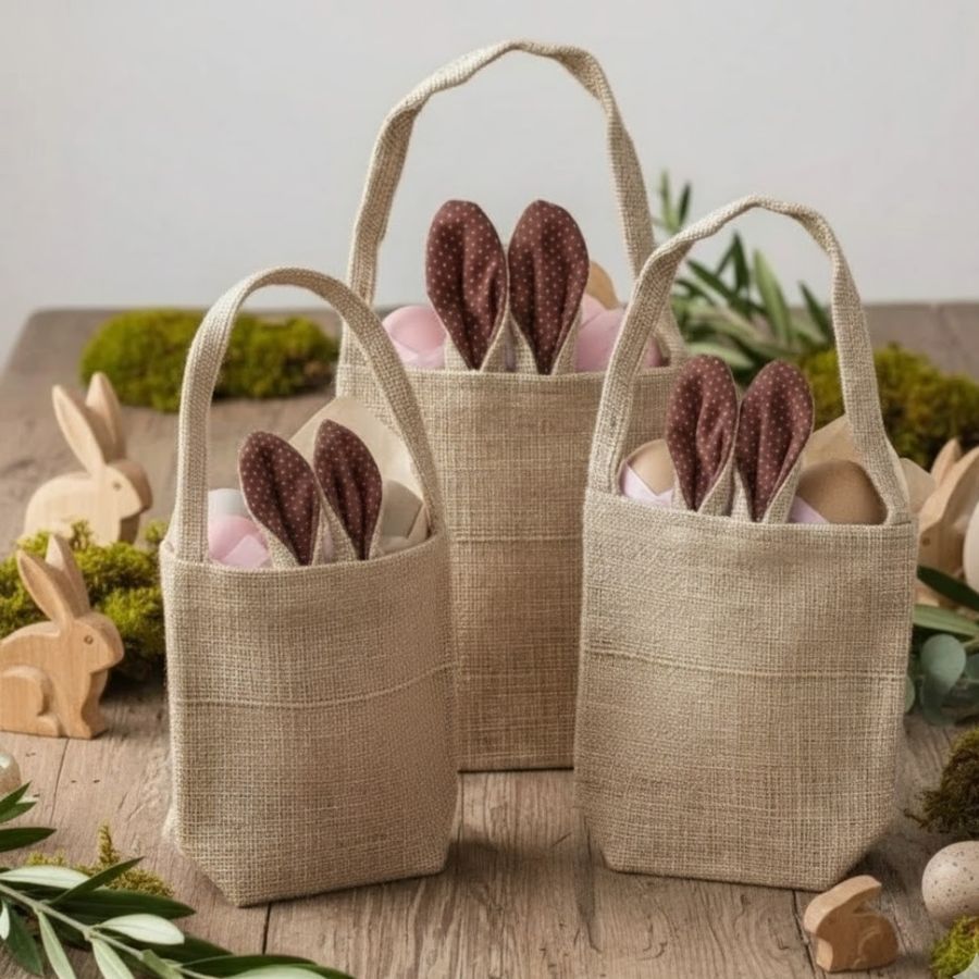 Sacola de Juta de Páscoa com Orelha Marrom Poá Branco - 1 unidade - EcoArt em Oferta na Shopee